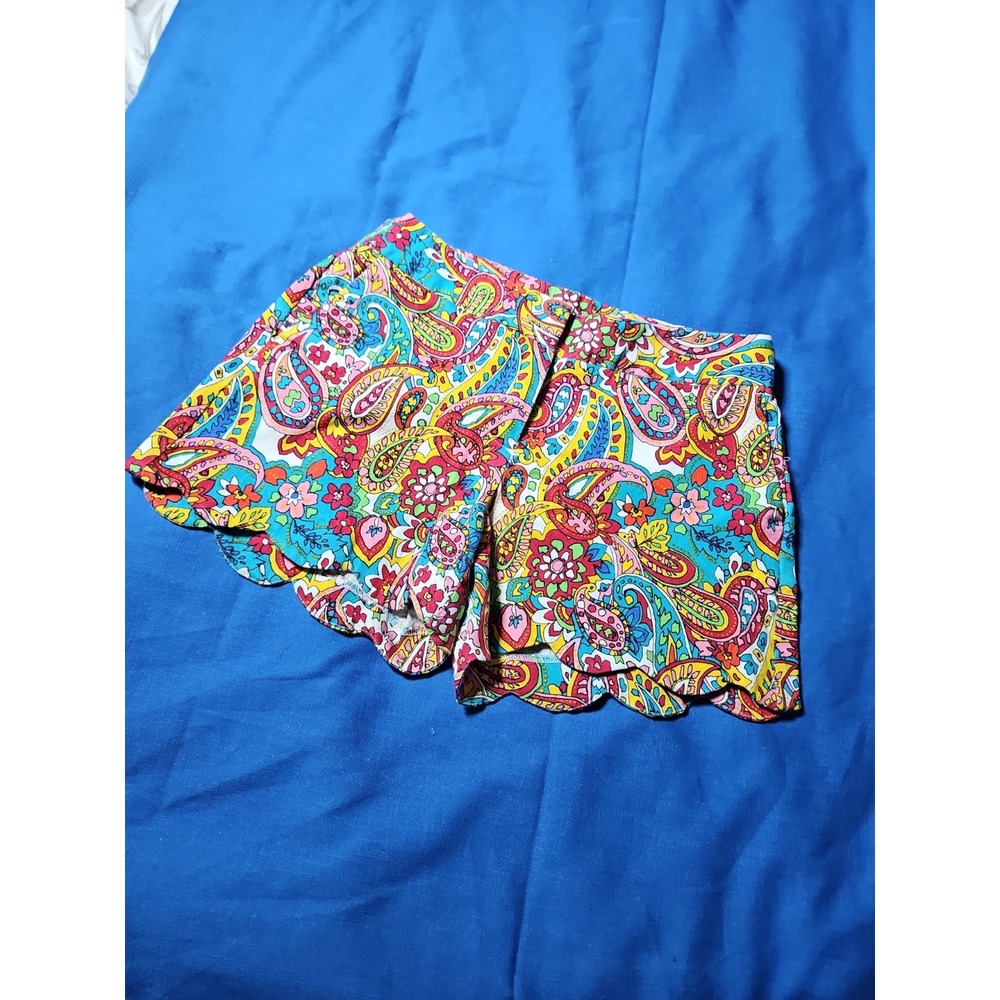 Attyre Mackenzie Shorts Vibrant Paisley Scalloped Hem Retro Boho Summer Sz 6